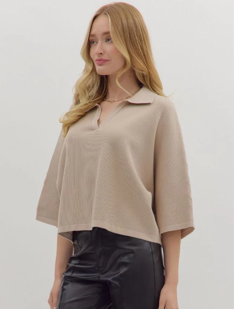 3/4 Sleeve Collared Sweater - Image 2