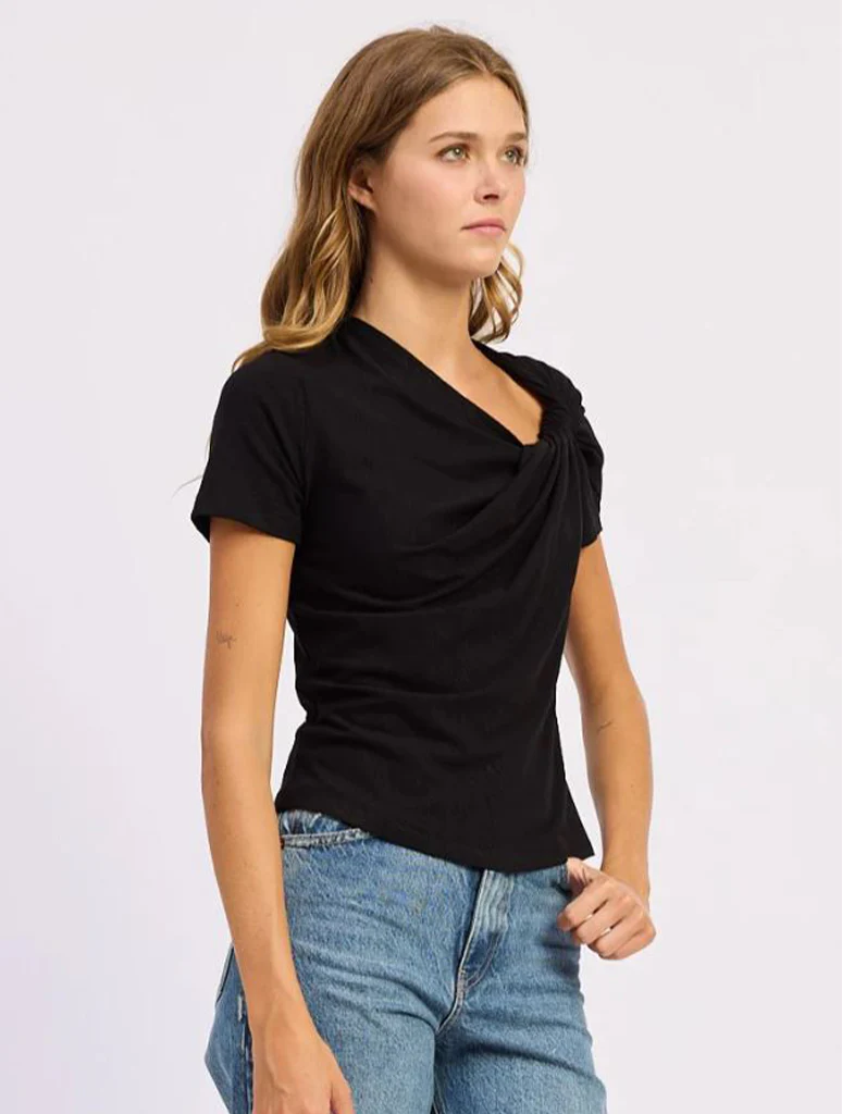 Asymmetric Twist Neckline Short Sleeve Shirt - Image 2