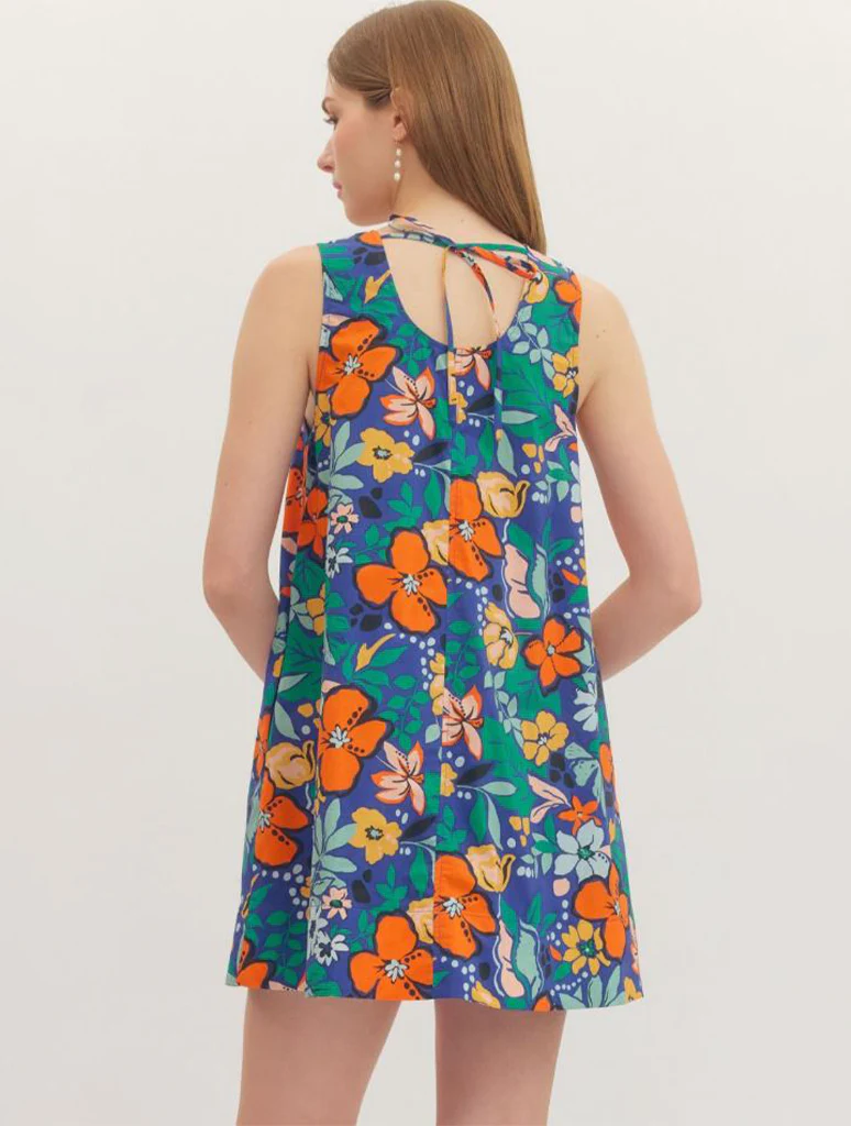 Botanical Print Sleeveless Mini Dress with Back Keyhole - Image 3