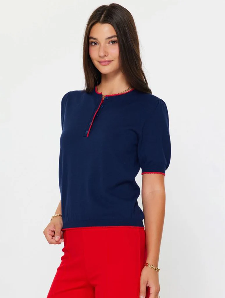 Contrast Edge Short Sleeve Sweater