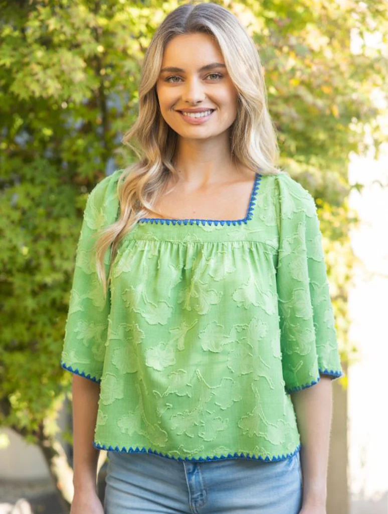 Contrast Embroidery Detail Texture Floral Bohemian Top