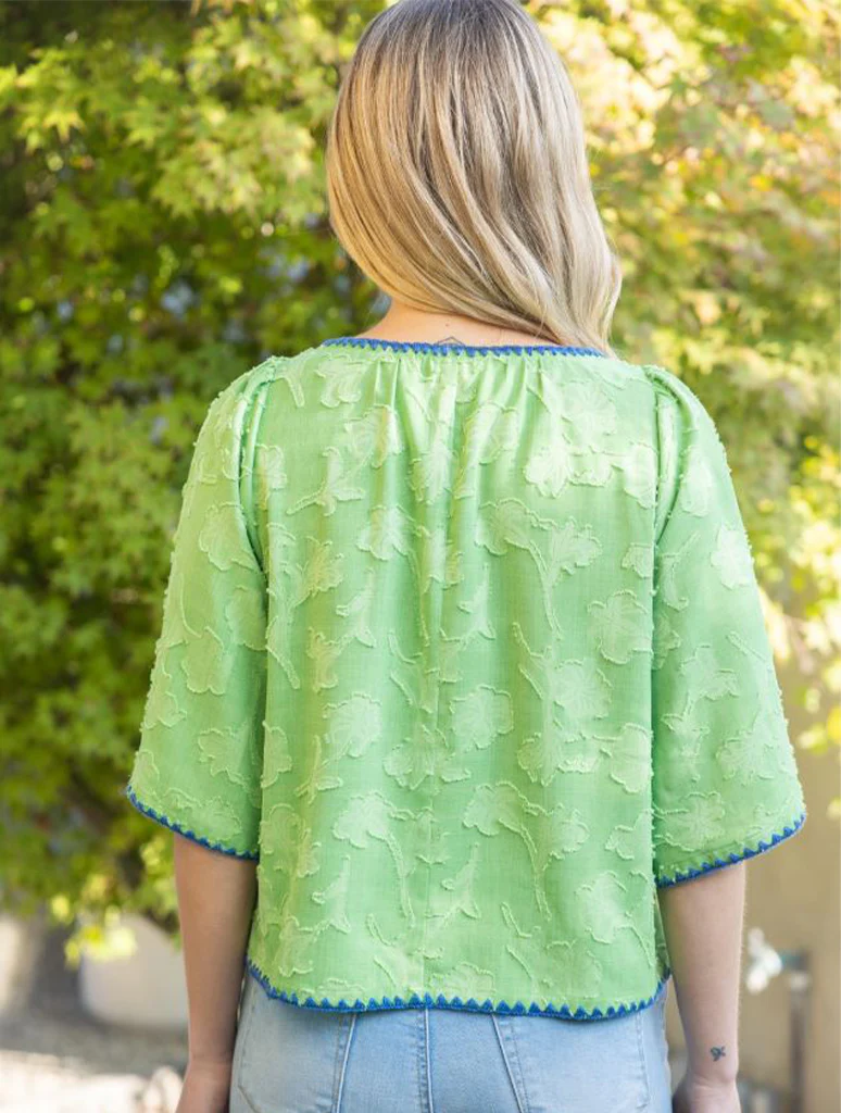 Contrast Embroidery Detail Texture Floral Bohemian Top - Image 3