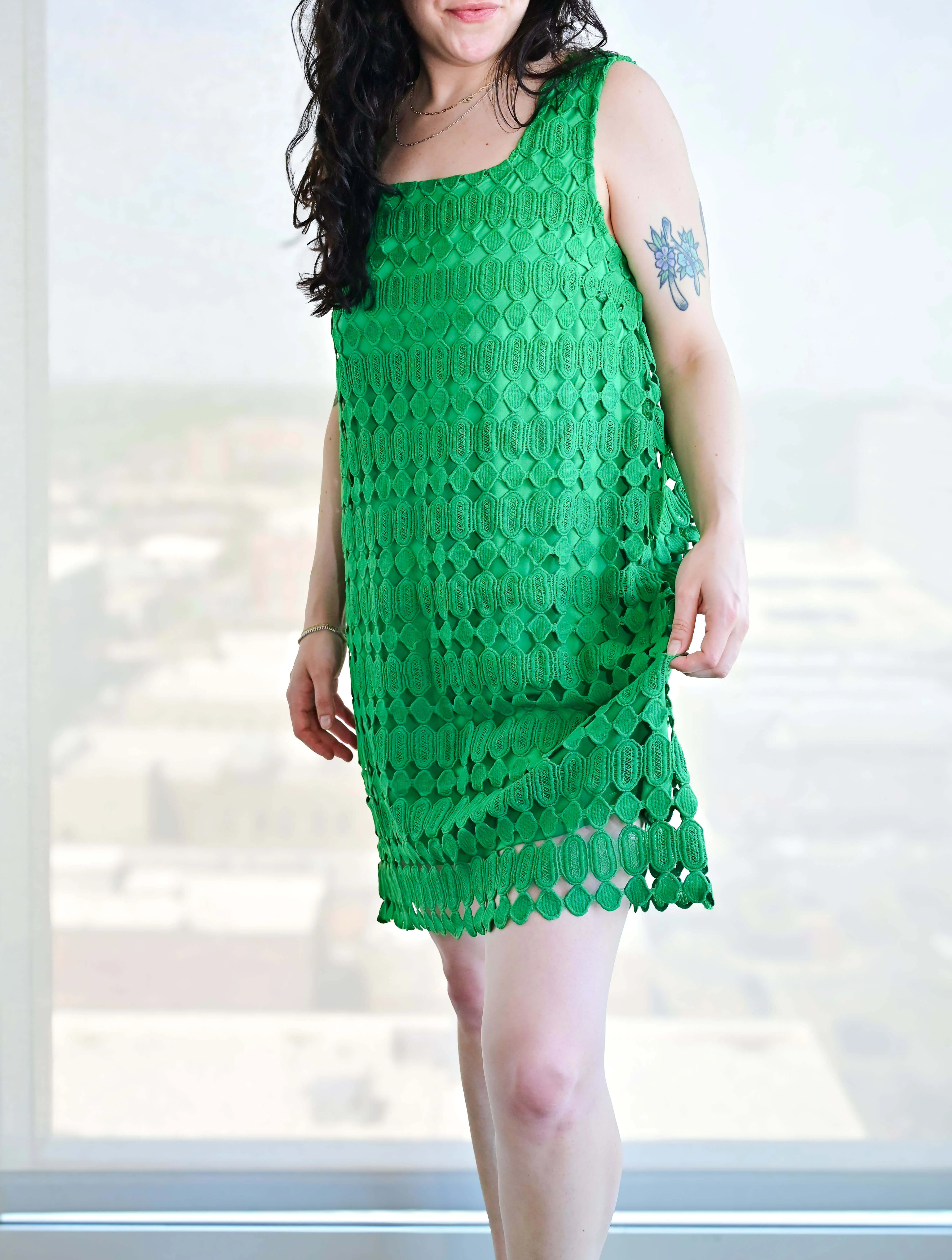 Crochet Overlay Shift Dress - Image 2