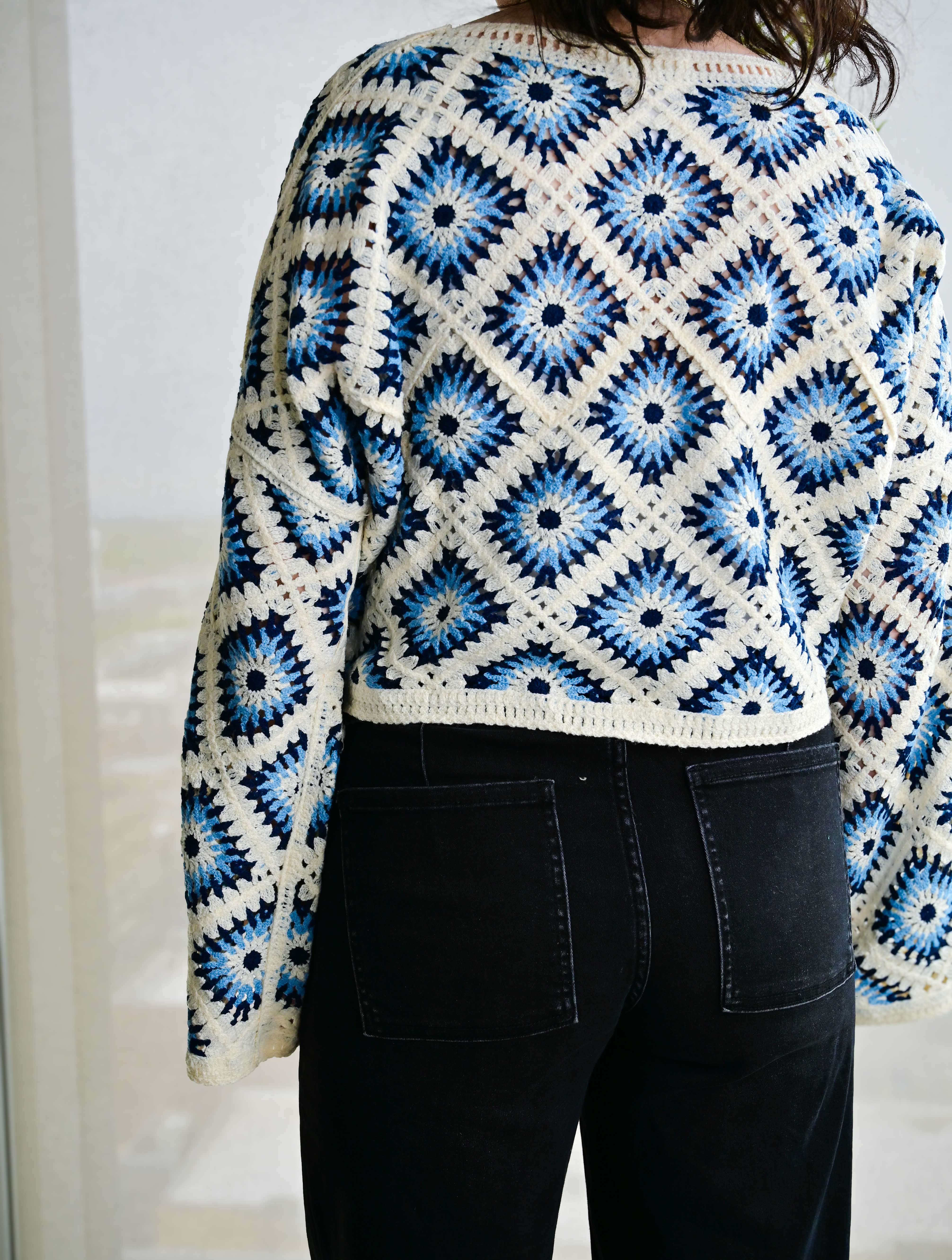Diamond Crochet Cropped Sweater - Image 3