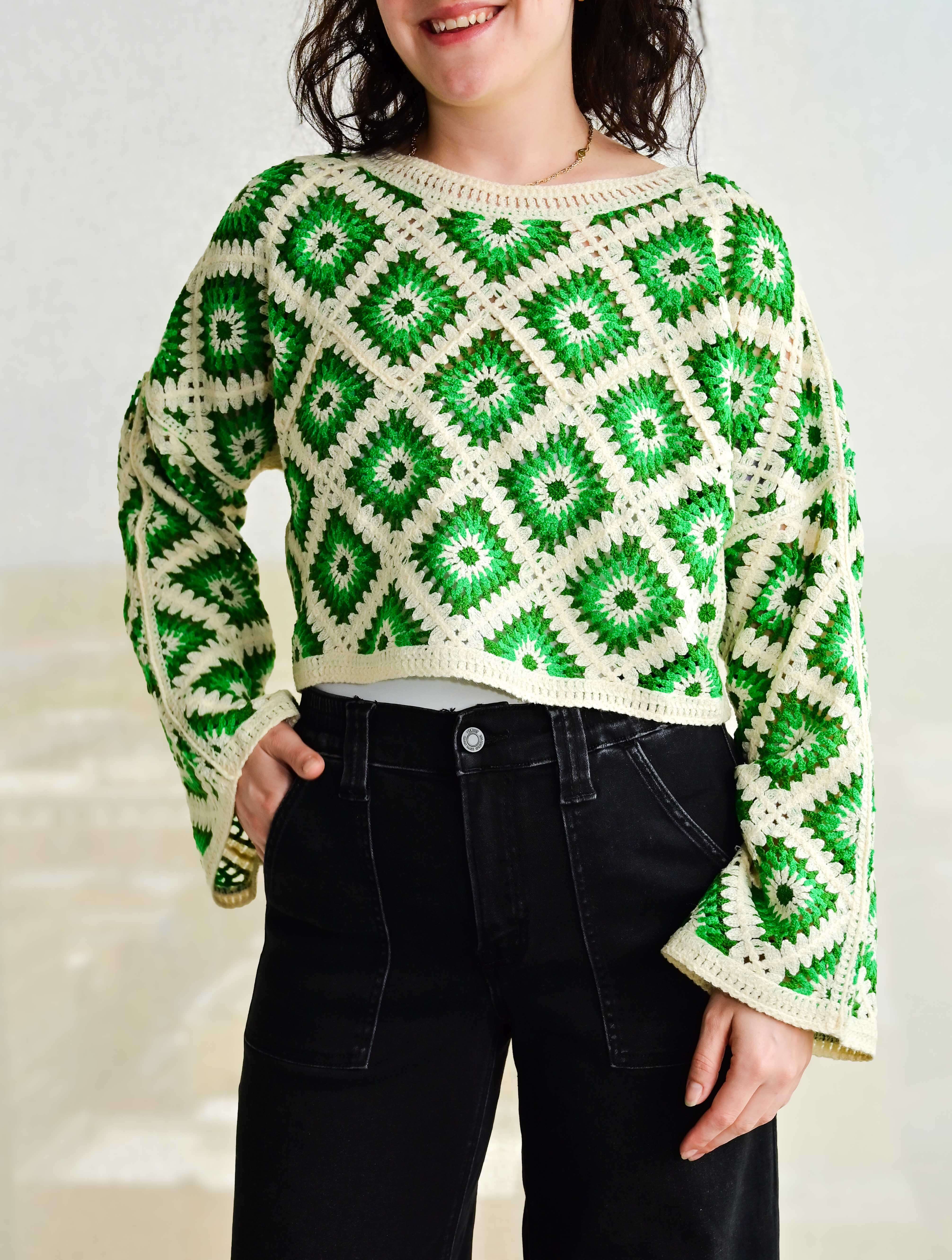 Diamond Crochet Cropped Sweater - Image 4