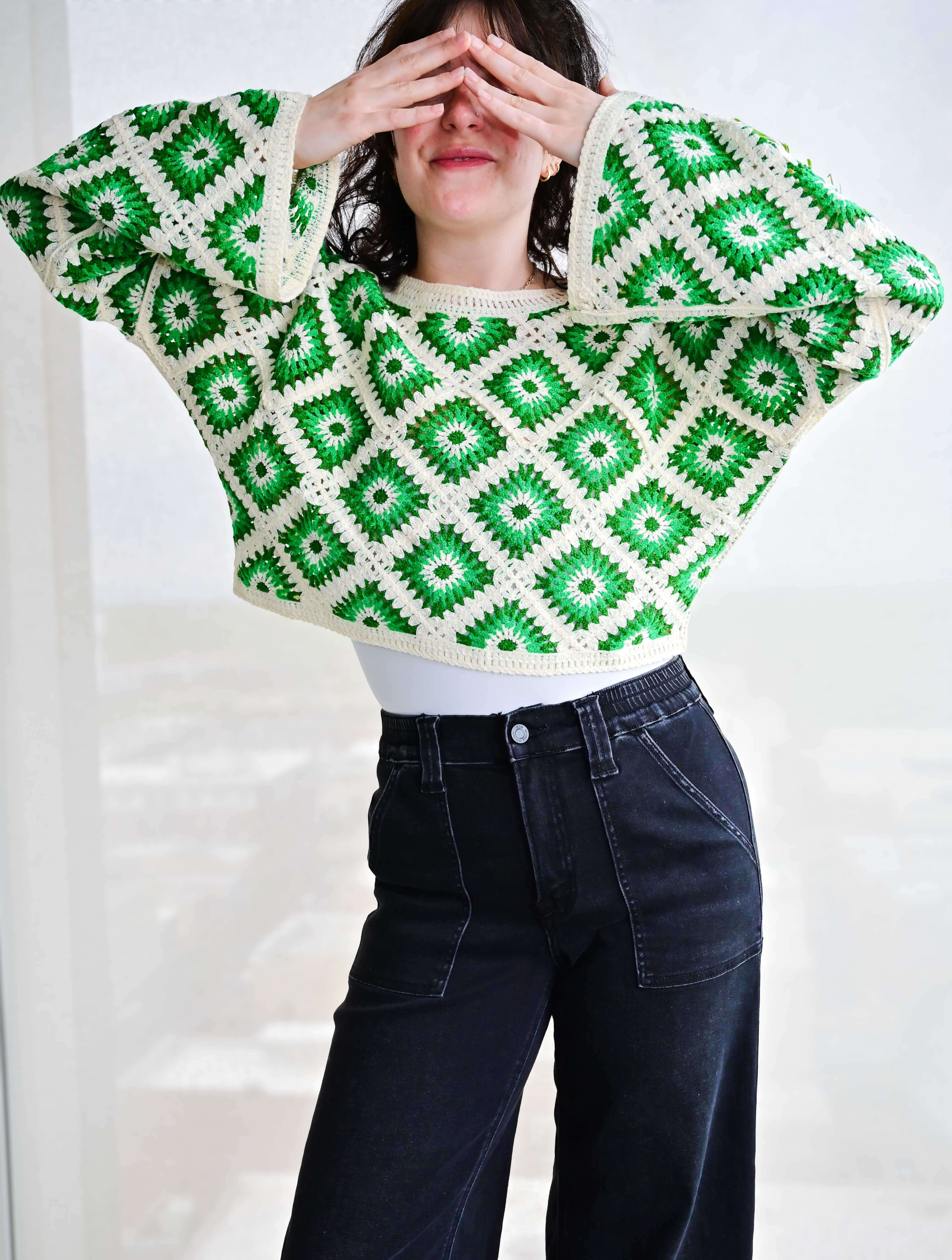 Diamond Crochet Cropped Sweater - Image 6