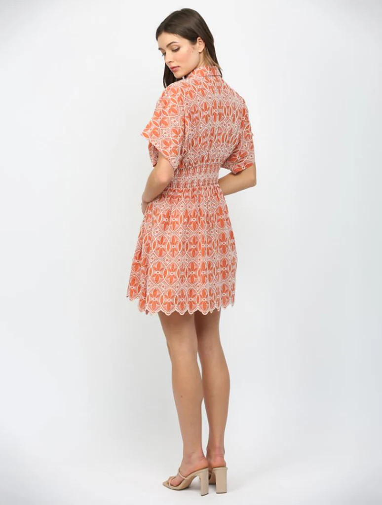 Embroidered Scallop Hem Button Down Mini Dress - Image 3
