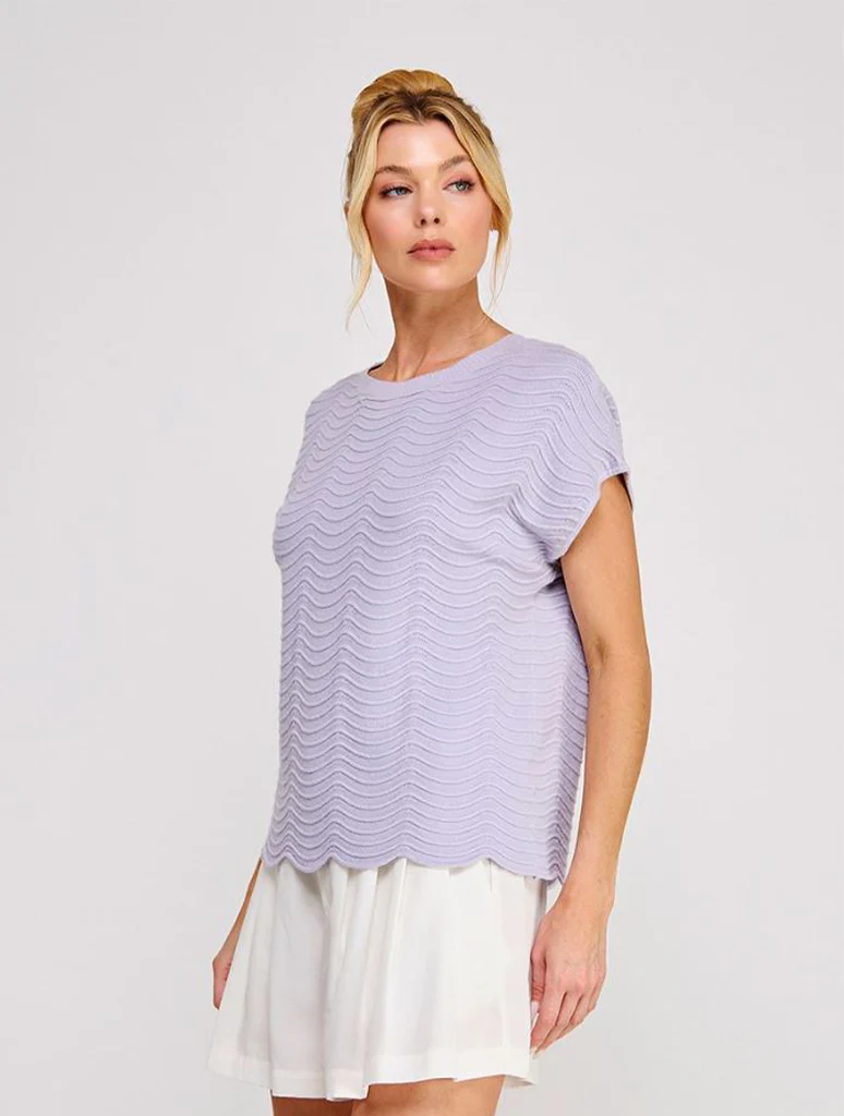 Fine Gauge Scallop Pattern Knit Top - Image 2