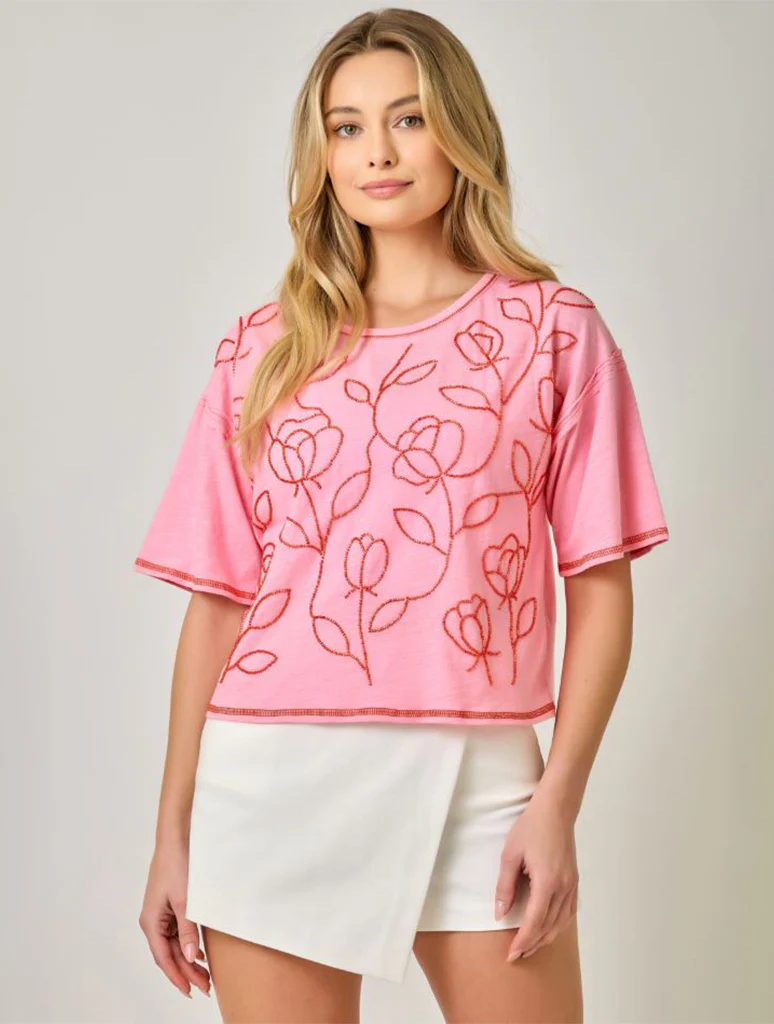 Floral Beaded Relaxed T-shirt