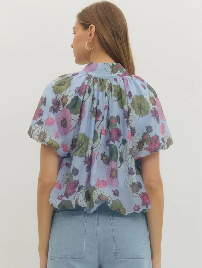 Floral V-Neck Short Sleeve Blouse - Image 3