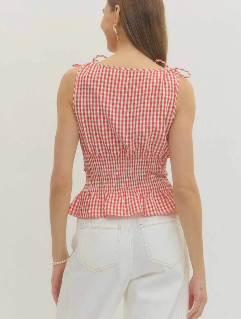 Gingham Sleeveless Tie Strap Top - Image 2