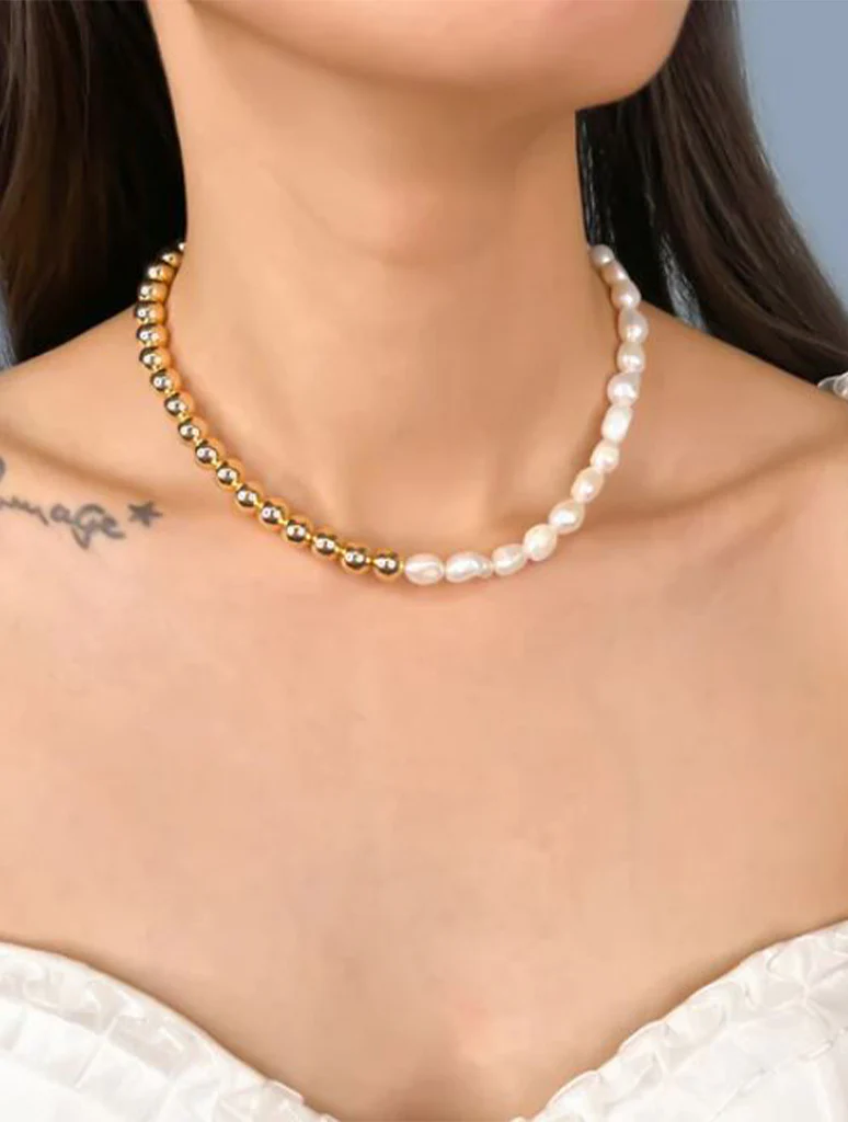 Half Genuine Pearl Half Beaded Necklace - Image 3