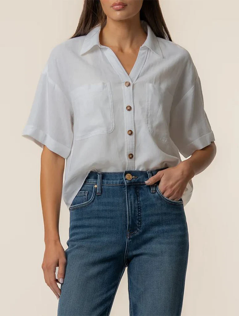 Kut From The Kloth Brianna Boxy Button Front Short Sleeve Shirt