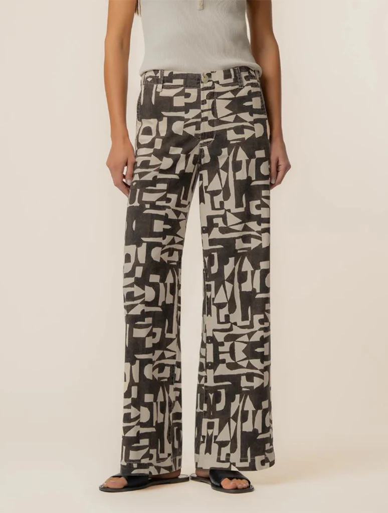 Kut From The Kloth Meg High Rise Wide Leg Patterned Linen Pants