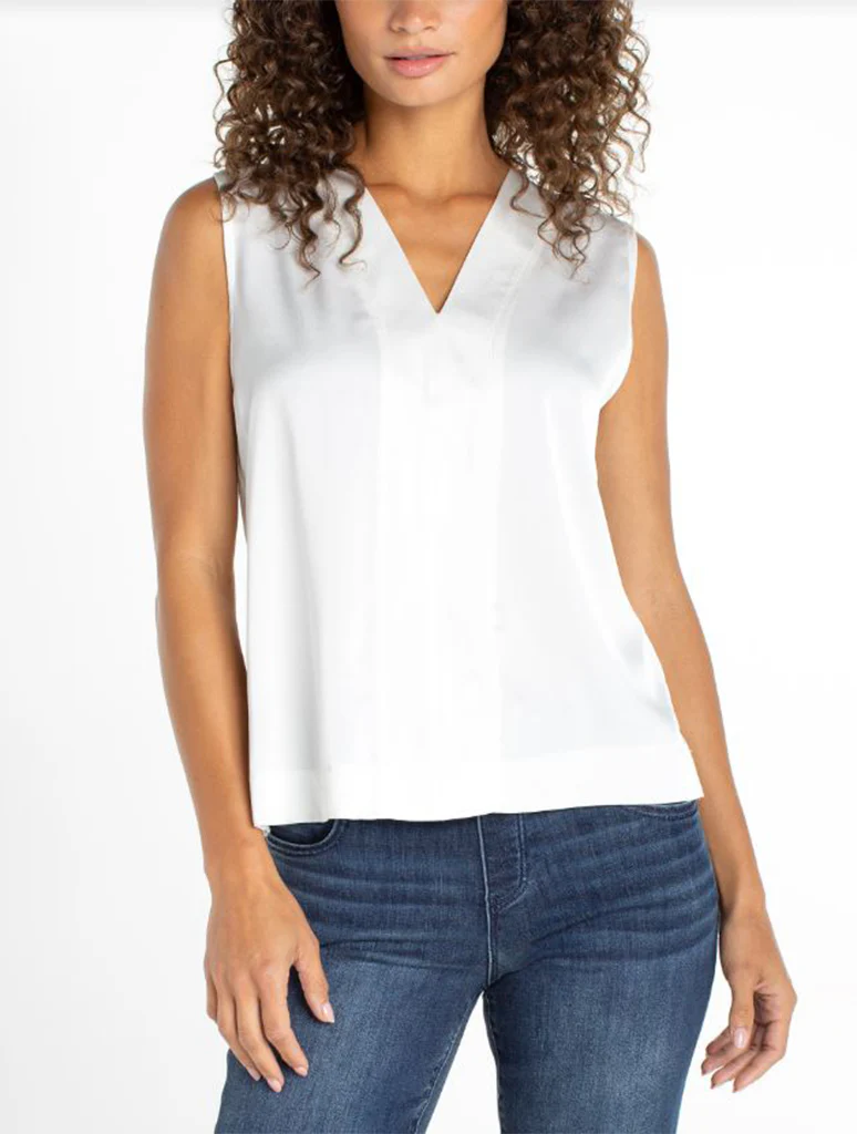 Liverpool Sleeveless V-Neck Woven To Knit Top - Image 3