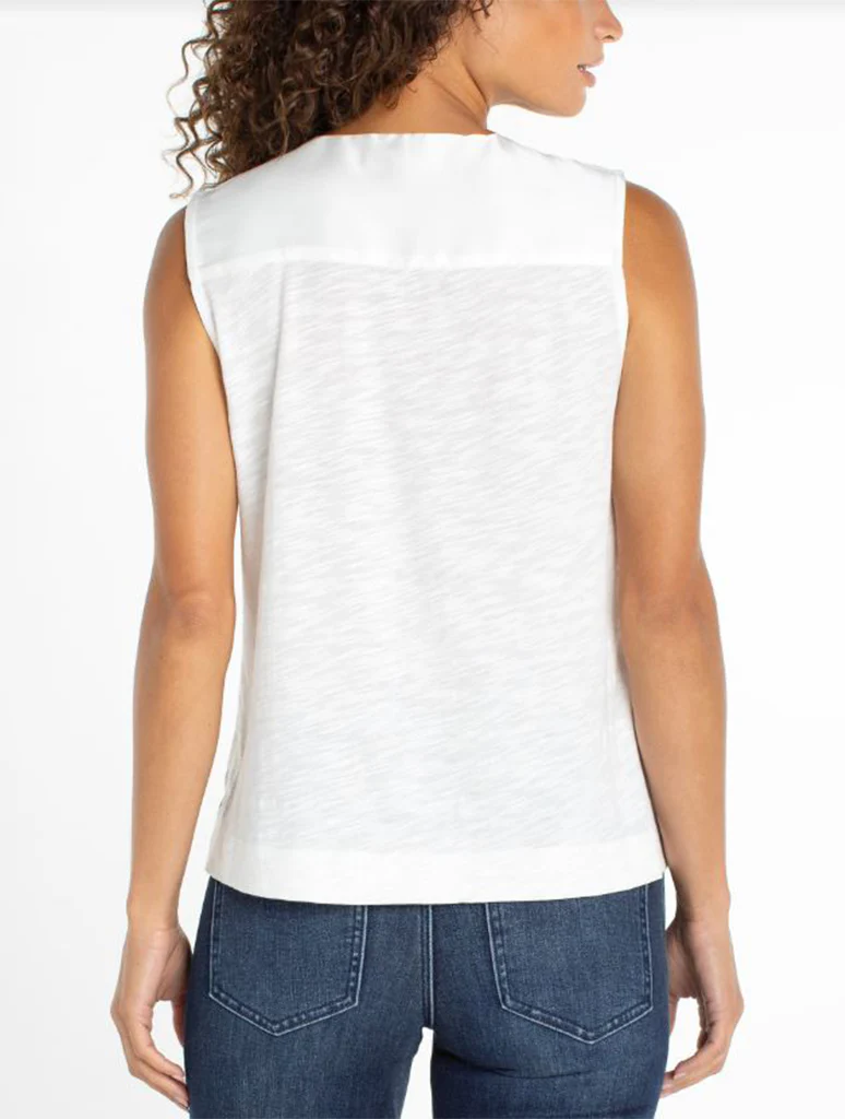 Liverpool Sleeveless V-Neck Woven To Knit Top - Image 4