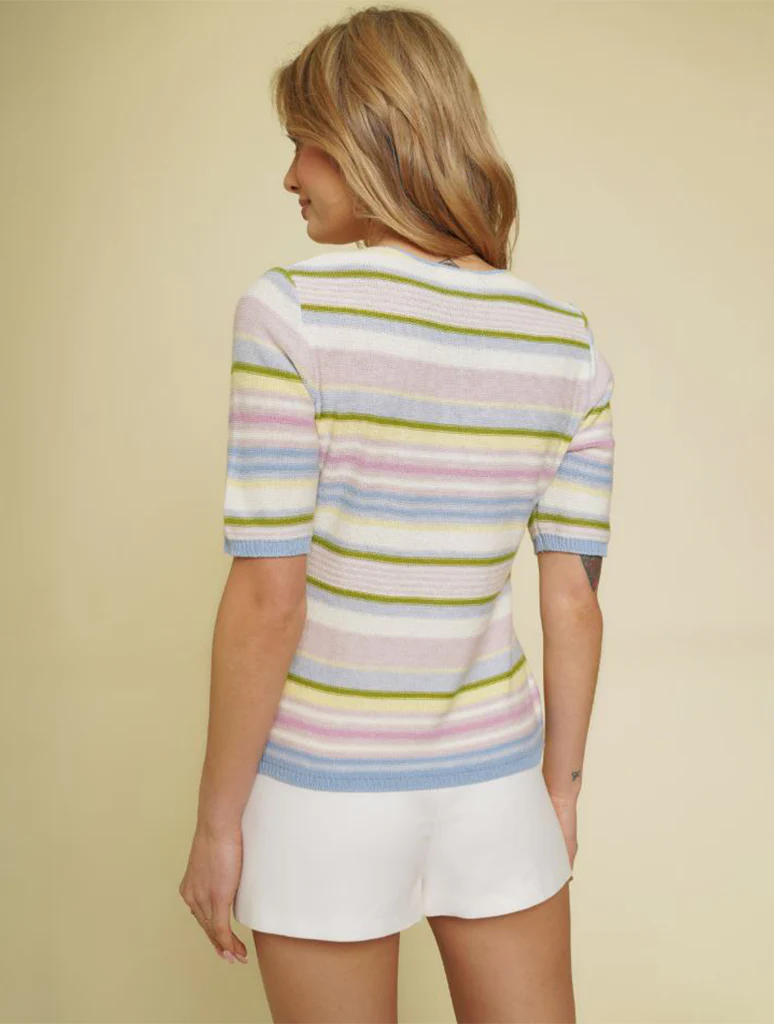 Multi Color Stripe Split Neck Half Sleeve Top (Final Sale*) - Image 3