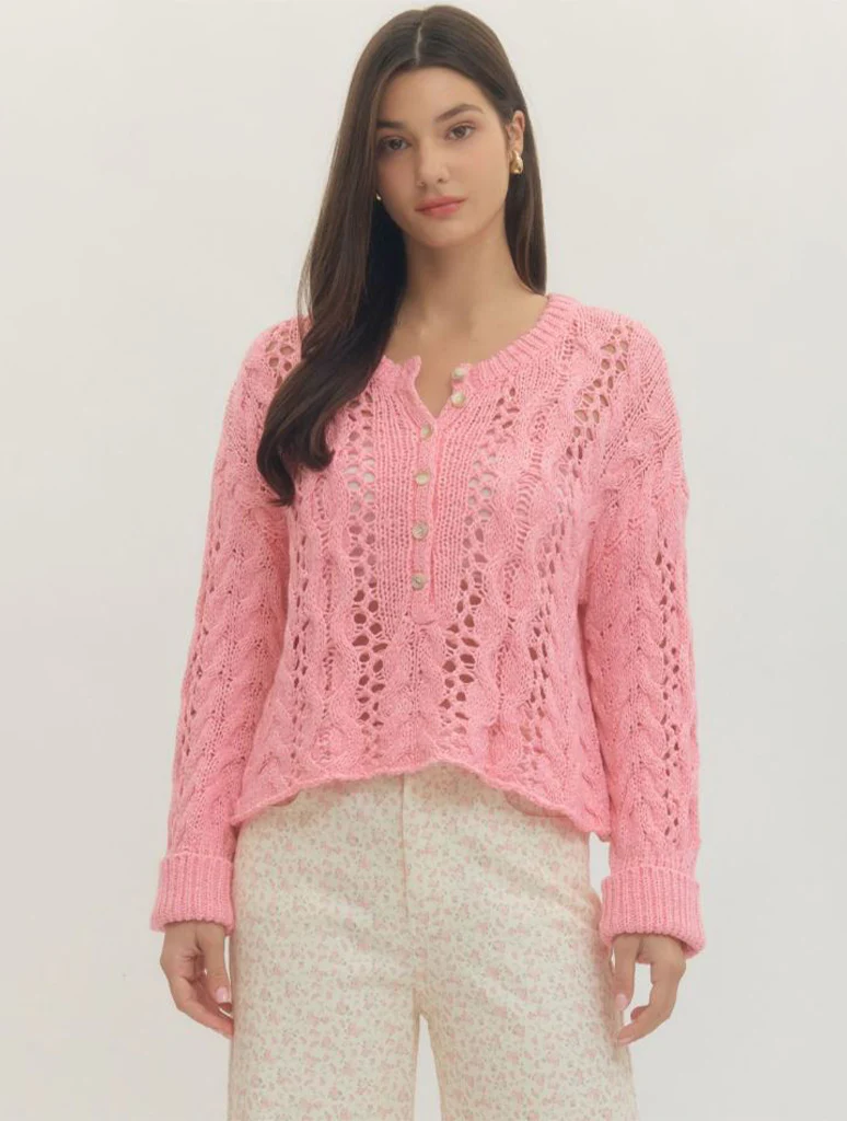 Open Knit Long Sleeve Top