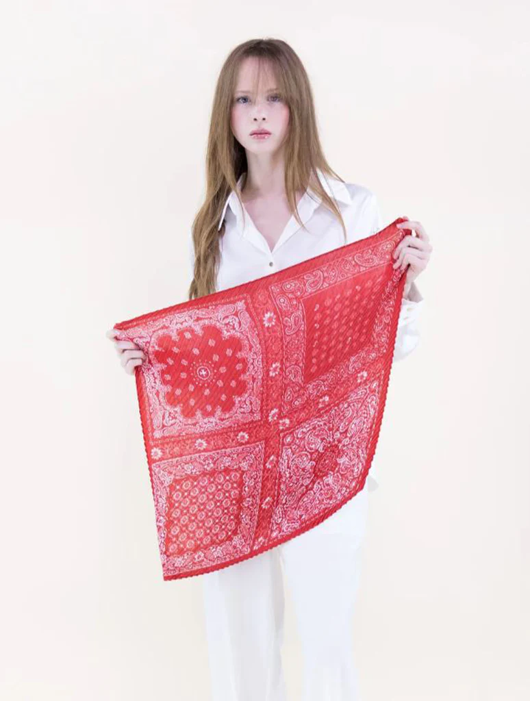 Paisley Bandana Pattern Crinkle Square Scarf - Image 7