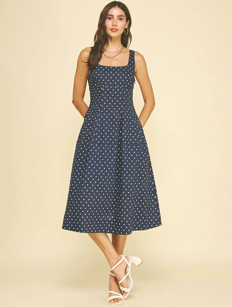 Polka Dot Flared A-Line Midi Dress