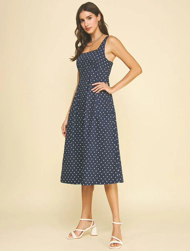 Polka Dot Flared A-Line Midi Dress - Image 2