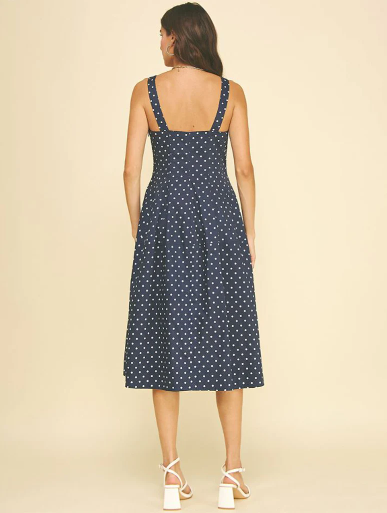 Polka Dot Flared A-Line Midi Dress - Image 3