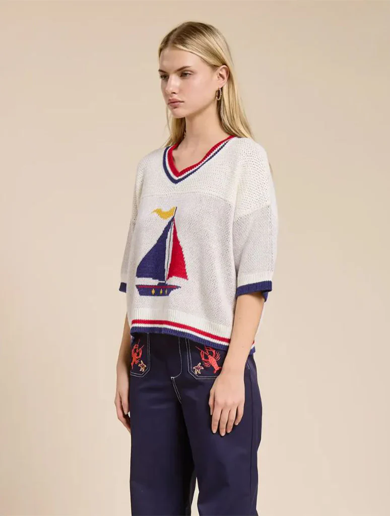 Sailing V-Neck Sweater Top - Image 2