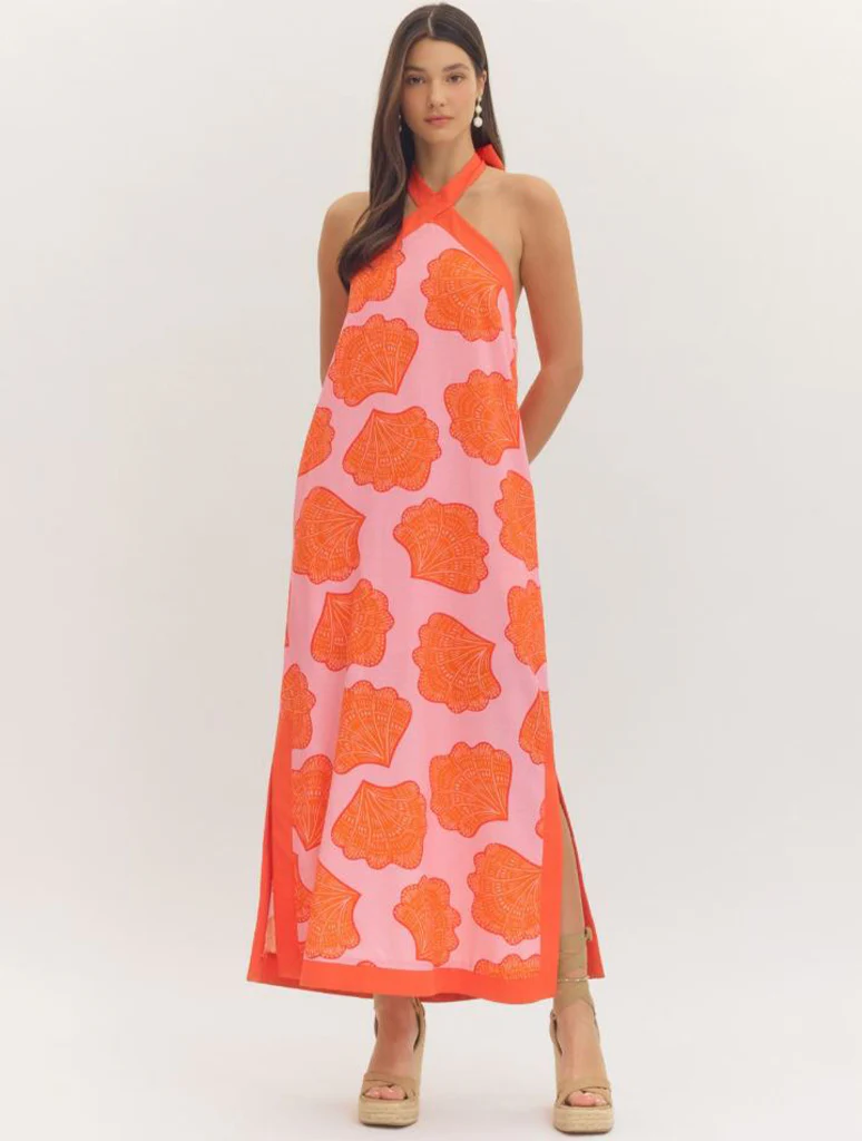 Shell Print Halter Neck Maxi Dress