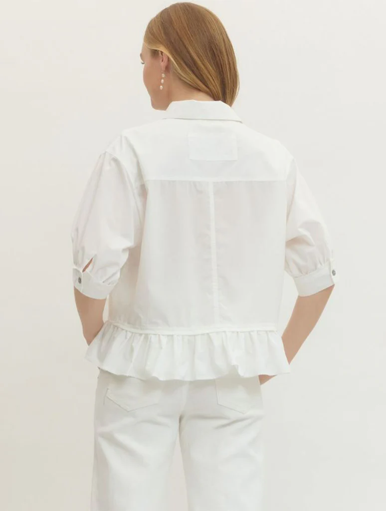 Short Sleeve Button Down Top with Ruffle Hem - Image 3