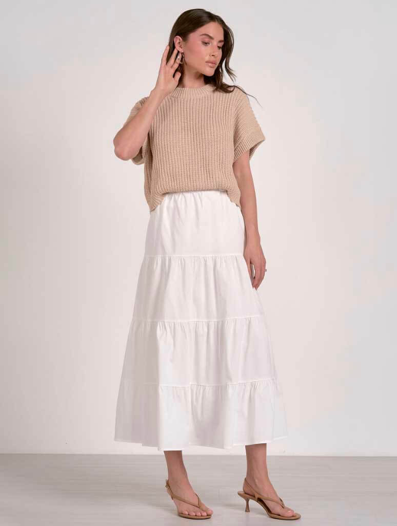 Short Sleeve Faux Two-Piece Attached Sweater and Skirt - Image 3