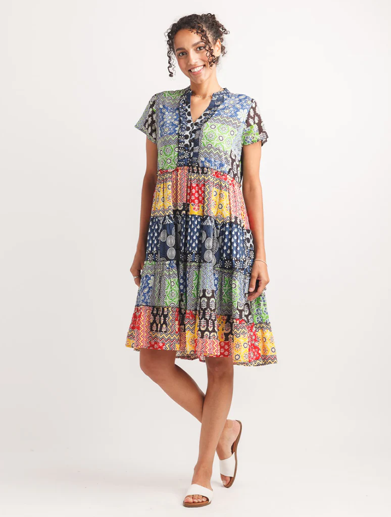 Short Sleeve Patchwork Tiered Dress