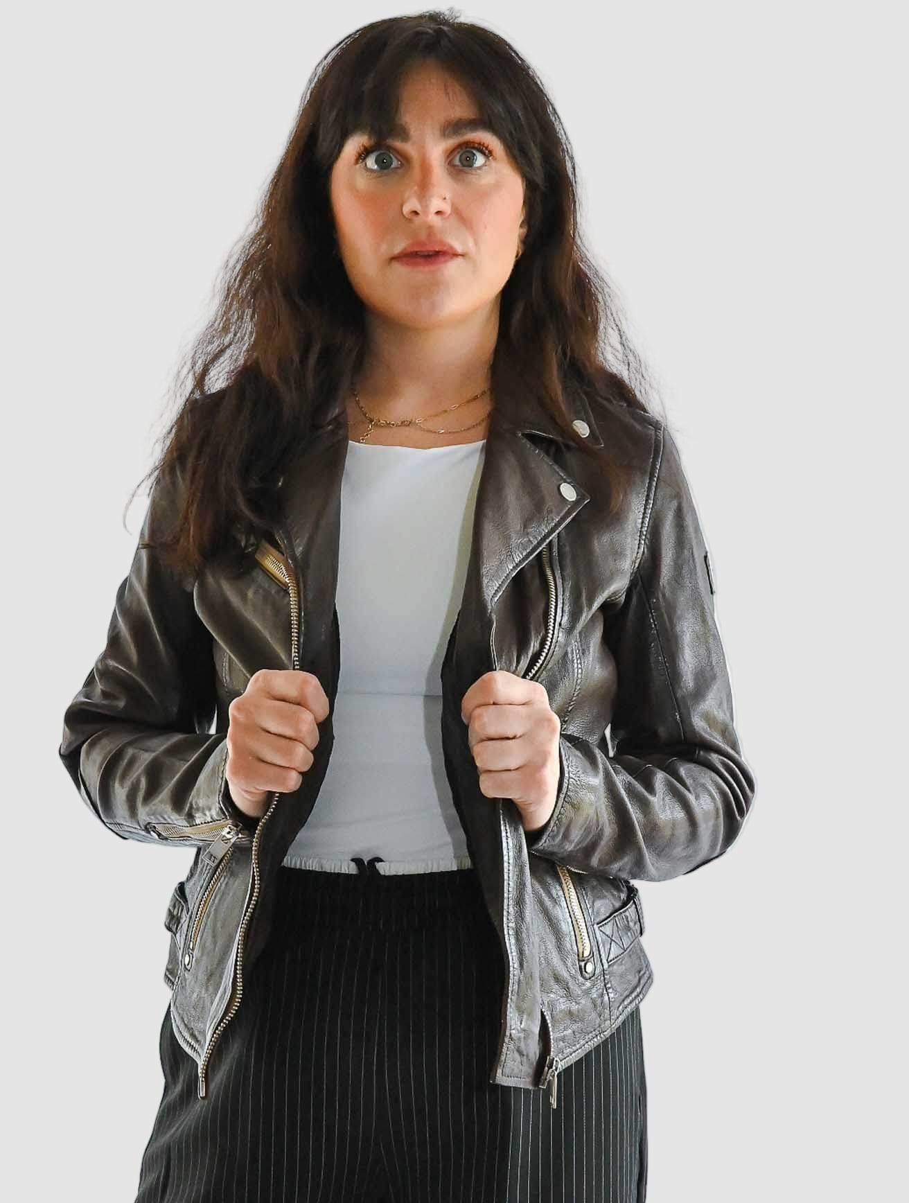 Sofia Leather Jacket with Contrast Zips - Image 6