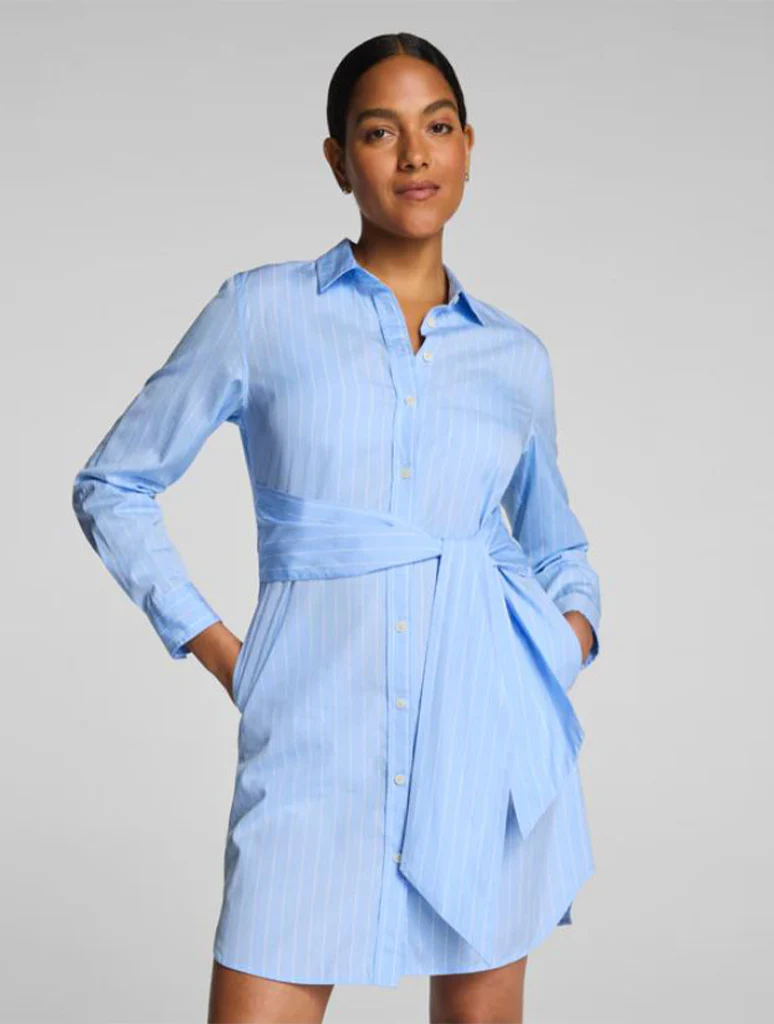 SPANX Poplin Button-down Mini Shirt Dress With Tie Belt