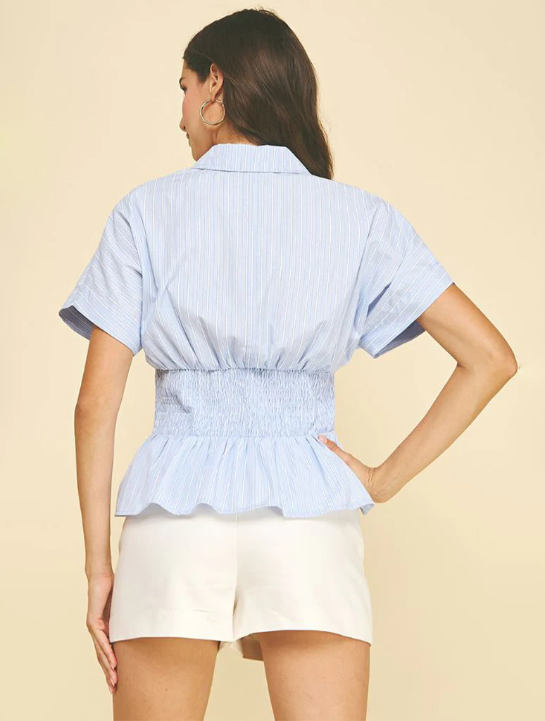 Stripe Button Down Shirt With Waistline Detail - Image 3