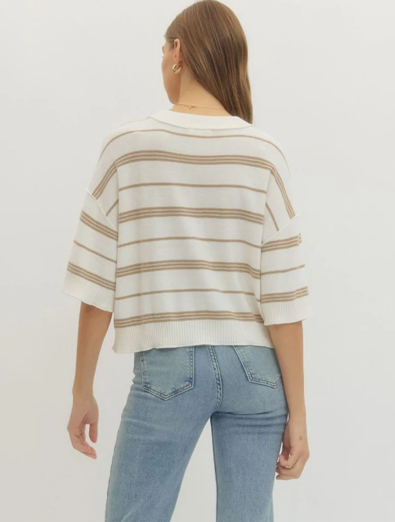 Striped Drop Shoulder Half Sleeve Knit Top - Image 6