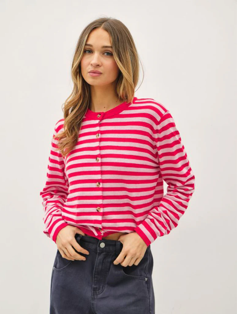 Striped Tortoiseshell Button Cardigan