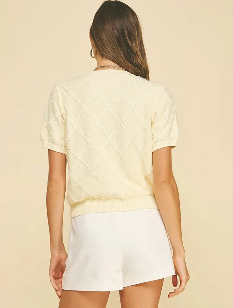 Textured Diamond Pattern Knit Cardigan - Image 2