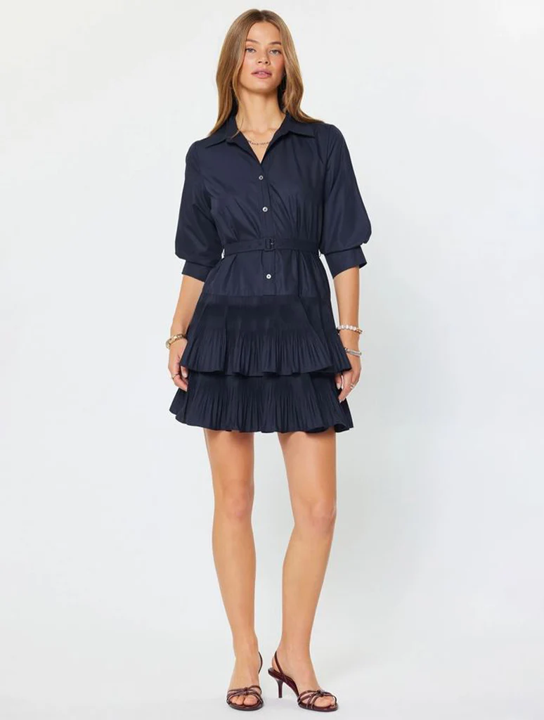 Tiered Button Down Shirt Mini Dress