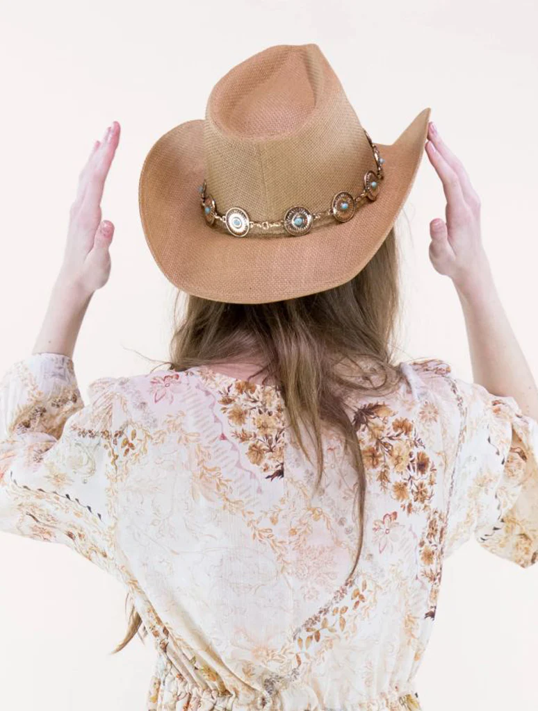 Turquoise Gem Gold Concho Cowgirl Hat - Image 3