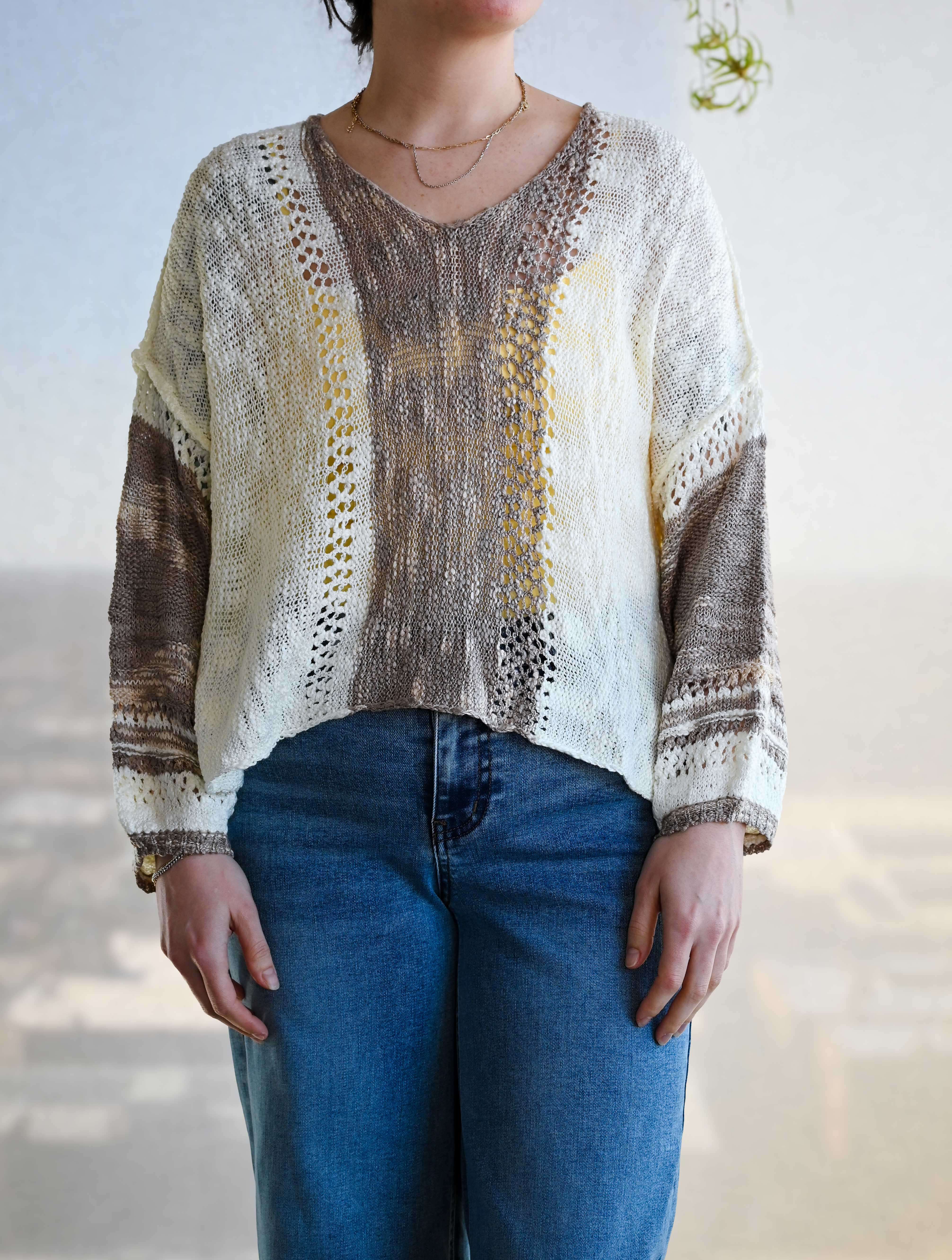 V-Neck Open Knit Sweater - Image 2