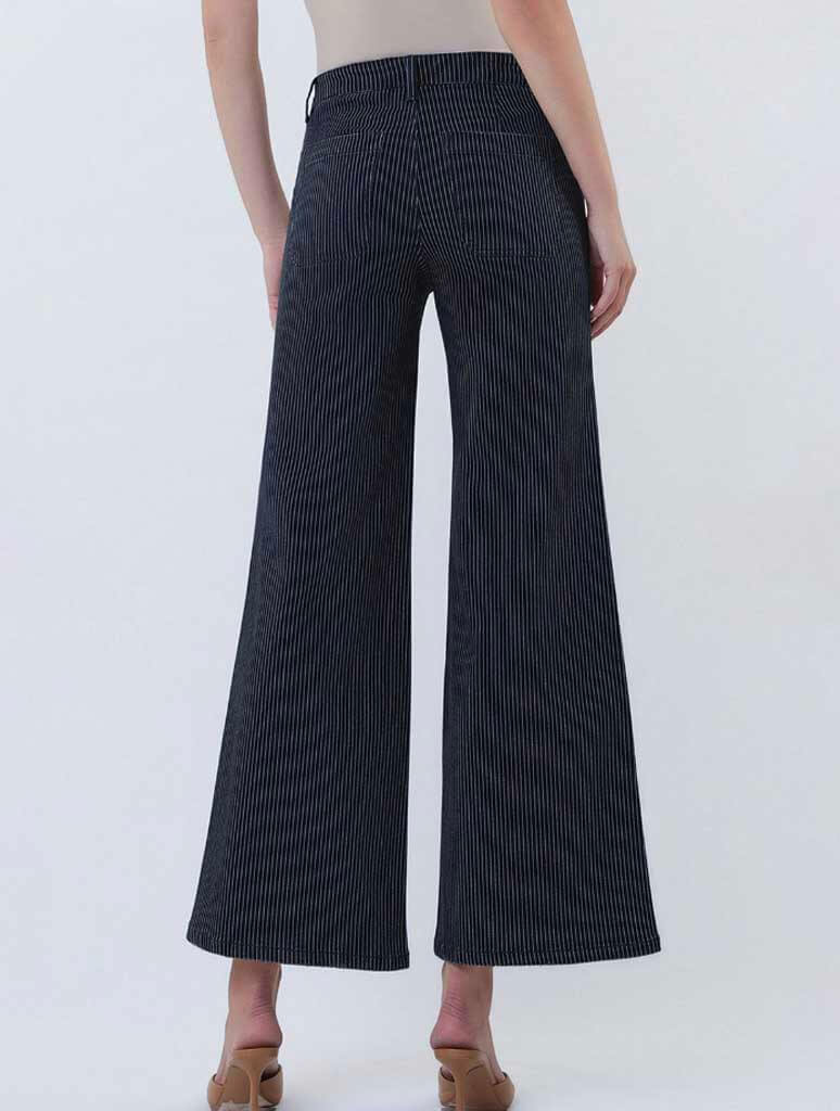 Vervet Olivia High Rise Patch Pocket Crop Striped Wide Jeans - Image 3