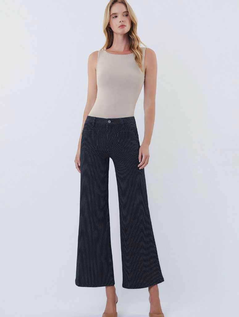 Vervet Olivia High Rise Patch Pocket Crop Striped Wide Jeans - Image 4