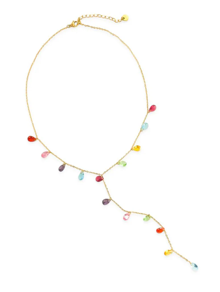 Water Resistant Rainbow Lariat Teardrop Necklace
